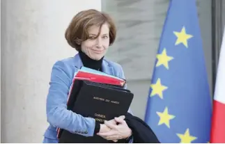  ??  ?? French Defense Minister Florence Parly leaves the Elysee palace, following a recent Cabinet meeting in Paris. (AFP)