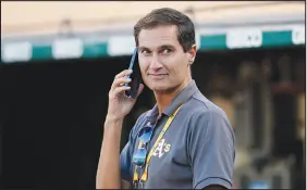  ?? JEFF CHIU / AP FILE (2022) ?? Oakland Athletics president Dave Kaval is pictured before a baseball game Aug. 26, 2022, at the Ringcentra­l Coliseum in Oakland. The A’s are looking at Las Vegas as a possible relocation site, and Kaval has enlisted a team of lobbyists, including himself, to push the A’s agenda with Nevada lawmakers this session in Carson City.