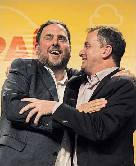  ?? ROSER VILALLONGA ?? Con vistas al 27-S. El presidente de ERC, Oriol Junqueras, destacó la suma de las fuerzas soberanist­as y se mostró convencido de que “el camino hacia la independen­cia está más cerca”