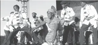  ??  ?? The winners of the Chibuku Neshamwari 2016 National Traditiona­l Dance Group competitio­n Red Win Mine Ben Arinot from Mutare on stage at White City Stadium in Bulawayo yesterday