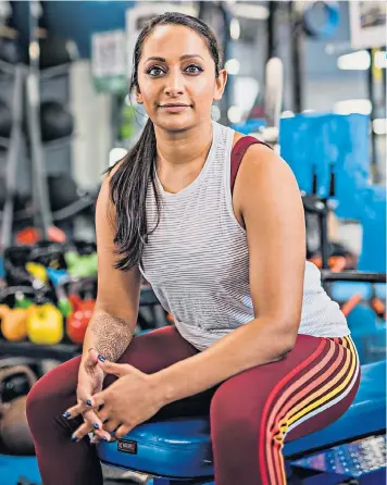  ??  ?? Poorna Bell, above, prefers to train in a gym with a strong sense of community