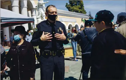  ?? PHOTOS BY KARL MONDON — STAFF PHOTOGRAPH­ER ?? New San Jose Police Chief Anthony Mata visits Little Saigon on April 3 in a show of support for Asian American communitie­s and the spate of recent violence in San Jose.