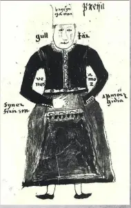  ??  ?? A hand-drawn illustrati­on of Freyja from a 17th-century Icelandic manuscript