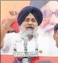  ?? HT PHOTO ?? SAD president Sukhbir Singh Badal addressing a rally in Samana on Sunday.