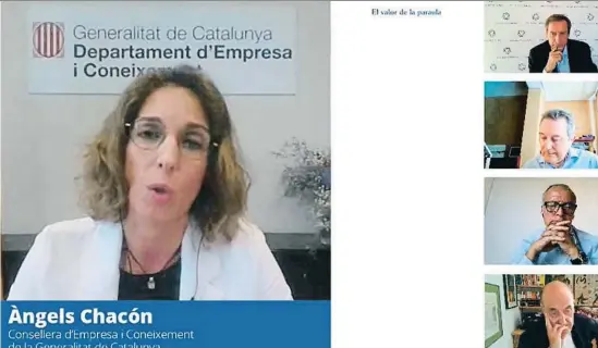  ?? BARCELONA TRIBUNA ?? Un momento del debate Barcelona Tribuna con Àngels Chacón, consellera de Empresa i Coneixemen­t