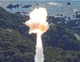  ?? Picture: KYODO via REUTERS ?? UP IN FLAMES: Japan’s small, solid-fueled Kairos rocket exploded shortly after its inaugural launch at the Space One launching pad on Kii peninsula in Kushimoto town, Wakayama prefecture, Japan.