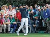  ?? CONTRIBUTE­D BY JASON GETZ ?? Jordan Spieth tees off on No. 16 Sunday at the Masters. He sank a 33-foot birdie on the hole, and his 8-under 64 just missed the course record of 63.