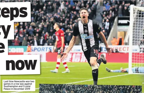  ??  ?? Last time Newcastle won two games in a row was against Southampto­n and Crystal Palace in December 2019