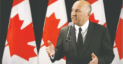  ?? COLE BURSTON / BLOOMBERG FILES ?? As a Conservati­ve leadership candidate in 2017 Kevin O'Leary spent $1.9 million on his campaign and, when it was over, still owed $529,184.38 to
his suppliers and workers and had 36 months to pay off the total or face jail time, notes columnist Diane Francis.