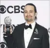  ?? The Associated Press ?? Lin-Manuel Miranda’s “Hamilton” took home 11 Tony Awards in 2016.