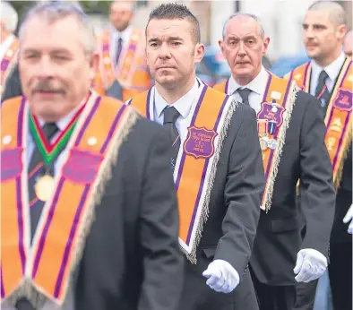  ?? Picture: Steven Brown. ?? Members of the Orange Order marched through Perth city centre at the weekend.
The group, who march on an annual basis, met in Tulloch Park on Saturday and then proceeded to march through various streets including Crieff Road, Dunkeld Road and into Tay...