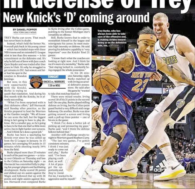  ?? USA TODAY ?? Trey Burke, who has always been able to take care of the offensive end, is making strides toward doing so on the defensive side, too.