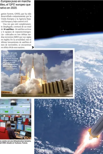  ??  ?? Despegue del vuelo VA233 el pasado 17 de noviembre desde el Puerto Espacial Europeo en Kourou, que puso en órbita los cuatro últimos satélites de Galileo.