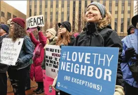  ?? SARAH FRANKS / STAFF ?? Protesters gathered at Courthouse Square in downtown Dayton on Saturday for the 2020 Dayton Women’s March. For more on this story, see B1.