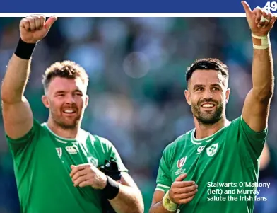  ?? ?? Stalwarts: O’Mahony (left) and Murray salute the Irish fans