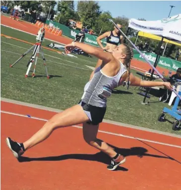  ?? SUPPLIED ?? Moody at the 2022 Oceania Athletics Championsh­ips, breaking the New Zealand under-19 women’s record for javelin.