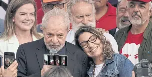  ??  ?? FREE AFTER 19 MONTHS: Brazil’s former President Luiz Inacio Lula da Silva speaks to supporters in Curitiba, Brazil after his release from jail.