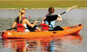  ??  ?? Kayakers, both competitiv­e or recreation­al, also enjoy Nathan Benderson Park, as do cyclists, roller- bladers, joggers and walkers on a perimeter trail. U. S. qualifiers for Summer Olympic Games in Rio were held in Sarasota, and pentathlon events in...