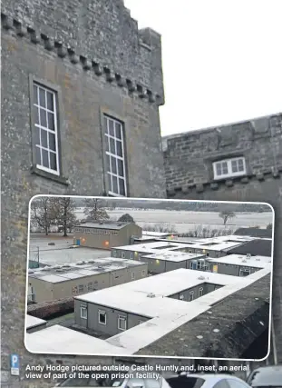  ??  ?? Andy Hodge pictured outside Castle Huntly and, inset, an aerial view of part of the open prison facility.