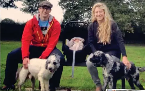  ??  ?? New arrival: Jason and Laura Kenny with son Albert and dogs Sprolo and Pringle
