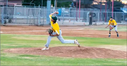  ?? COURTESY PHOTO GABRIEL PONCE ?? Holtville pitcher JR Garewal fires home during the Vikings’ game at Imperial High School Tuesday evening. The Vikings won, 11-4.