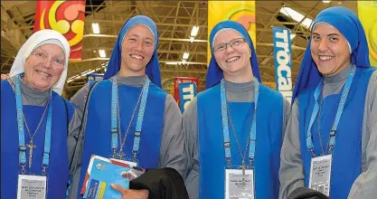  ??  ?? Nun more happy: Sr Mary of Our Lady of Walsingham, Norfolk, Sr Maria Van Jesse and Sr Maria Am Kreuz from the Netherland­s and Sr Mary of the Holy Family, Clonbullog­ue, Co. Offaly