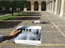  ?? Foto: NTC ?? Místo dopadu
Badatelé pomocí figuranta zaměřili polohu, v níž je Masarykovo tělo zachyceno na fotografii z roku 1948.