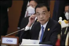  ?? ASSOCIATED PRESS ?? Then China’s Premier Li Keqiang on Nov. 11, 2022, speaks during the ASEAN - China Summits (Associatio­n of Southeast Asian Nations) in Phnom Penh, Cambodia.