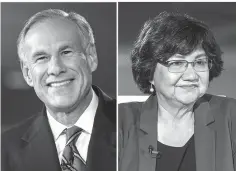  ?? Nick Wagner/Austin American-Statesman via AP, Pool, File ?? ■ This combinatio­n file photo shows candidates for Texas governor, from left, incumbent GOP Gov. Greg Abbott and Democrat Lupe Valdez.