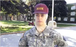  ??  ?? NORTHFIELD, Vermont: Freshman student Sana Hamze poses during an interview about her time as a first-year student in Norwich University’s Corps of Cadets on Oct 12, 2016. — AP