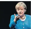  ?? FOTO: FABIAN SOMMER/DPA ?? Angela Merkel (CDU) spricht im Berliner Ensemble.