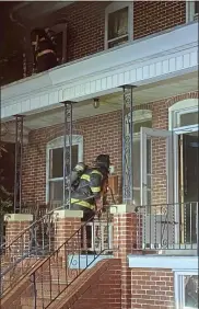  ?? EVAN BRANDT — MEDIANEWS GROUP ?? Firefighte­rs work at the scene of Monday morning’s fire in Pottstown.