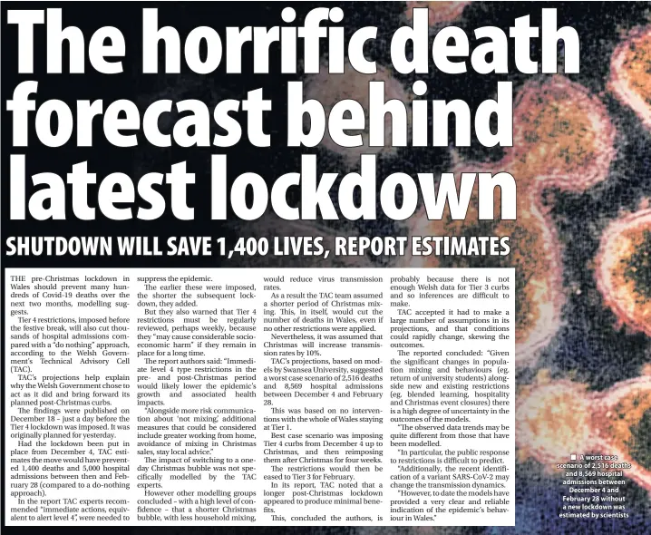  ??  ?? A worst case scenario of 2,516 deaths and 8,569 hospital admissions between December 4 and February 28 without a new lockdown was estimated by scientists