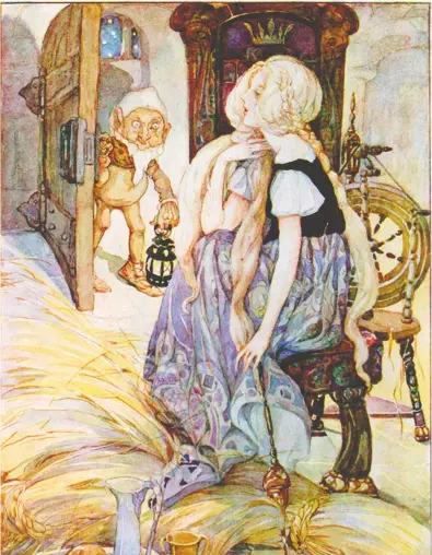  ??  ?? “The Miller’s Daughter” illustrati­on featuring the character Rumpelstil­tskin by Anne Anderson
(1874-1930).