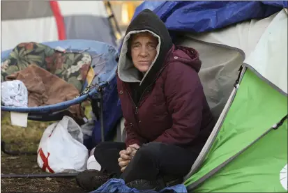  ?? PHOTOS BY CARIN DORGHALLI — ENTERPRISE-RECORD ?? Thonda Magnusson has been living at “the triangle” by Pine and Cypress streets near Humboldt Road. She was given a 72-hour eviction notice, but she doesn’t want to leave.