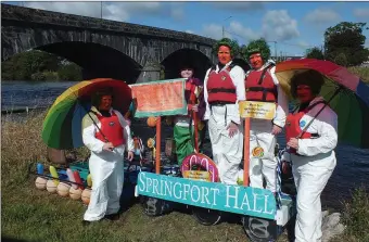  ??  ?? The Springfort Hall Raft crewof Michella Cronin, Elizabeth McCarthy, Sarah McCarthy, John McCarthy and Rachel Healy were all colour as they got ready to brave the Blackwater.