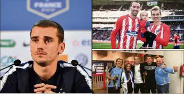  ?? (Photos AFP/DR) ?? Grizou en Bleu. Avec le parrain de sa fille, Diego Godin de l’Atlético Madrid (ci-dessus à droite) et sous le maillot de l’Uruguay, avec Godin et Gimenez (Atlético) !