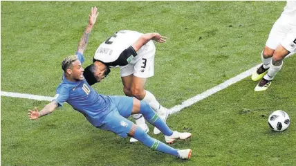  ?? Photo / AP ?? Neymar’s outlandish dive against Costa Rica was quickly spotted on second viewing by the VAR.