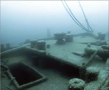  ?? PHOTOS BY THUNDER BAY NATIONAL MARINE SANCTUARY VIA AP ?? The bow of the Ironton is seen in Lake Huron off Michigan’s east coast in a June 2021photo. Searchers have found the long-lost Great Lakes ship that came to a tragic end. Officials with the sanctuary in Alpena, Mich,, say they’ve located the Ironton, a freight schooner that plunged to the bottom of Lake Huron in 1894. The Ironton collided with another vessel in rough seas. Reports at the time said the seven-member crew scrambled into a lifeboat but it was tethered to the ship and pulled down. Five crewmen died.