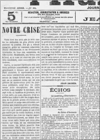  ?? ?? L’édition du 5 octobre 1906. Face aux difficulté­s, Jaurès compte sur le soutien des lecteurs. Les souscripti­ons des ouvriers, syndicats et coopérativ­es vont contribuer à sauver le journal du naufrage.