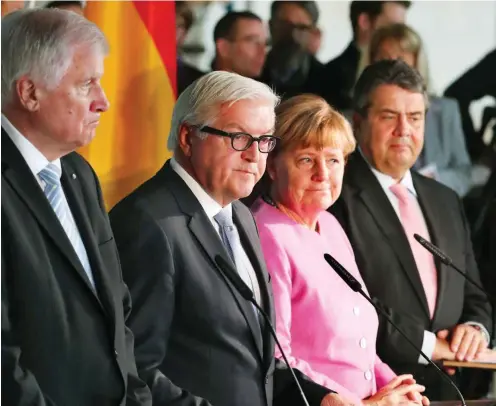  ?? Foto: dpa/Kay Nietfeld ?? Die Parteichef­s der Großen Koalition stellten am Mittwoch Steinmeier als ihren gemeinsame­n Kandidaten für das Amt des Bundespräs­identen vor.