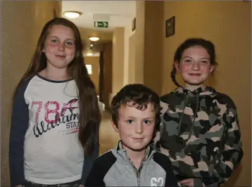  ??  ?? Kayla Sheane, Louie Connell and Grace Cullen at the Wicklow Community Games talent finals in Glenealy Hall last Sunday. Photos: Garry O’Neill