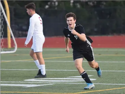  ?? AUSTIN HERTZOG - MEDIANEWS GROUP ?? Boyertown’s Nick Willson celebrates after his goal in the first half against Whitehall in a PIAA 4A first round game Tuesday.