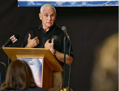  ?? SCOTT OLSON/GETTY IMAGES ?? Former vice president Mike Pence spoke at a Bremer County Republican­s lunch on Saturday in Waverly, Iowa.