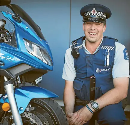  ?? GRANT MATTHEW/FAIRFAX NZ ?? Sergeant Rob Keen wants motorcycli­sts to be safe on Taranaki roads now the weather had warmed up.