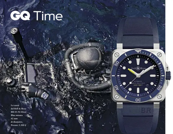  ??  ?? La cassa del Bell &amp; Ross BR 03-92 Diver Blue misura 42 mm di diametro. Prezzo: 3.300 €