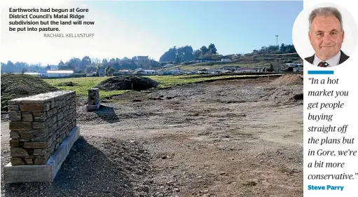  ?? RACHAEL KELLY/STUFF ?? Earthworks had begun at Gore District Council’s Matai Ridge subdivisio­n but the land will now be put into pasture.