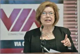  ?? Signal file photo ?? Teresa Todd, president of the Valley Industry Associatio­n, speaks at the installati­on luncheon held at the Valencia Country Club on Dec. 18. Todd said that offering the annual leadership program is part of the VIA’s vision for the new year.