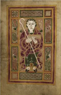  ??  ?? 4. Portrait of Saint Matthew in the MacDurnan Gospels, ninth century, Armagh(?), pigment on vellum, 16 × 11cm. Lambeth Palace Library, London