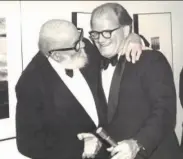  ?? Courtesy Robert Turnage 1980 ?? Bill Turnage (right) gives Ansel Adams the Wilderness Society’s Conservati­on Award in 1980.